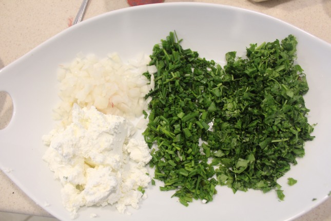 Another filling that I used is my favorite feta cheese filling with diced onions,thyme,and cilantro.